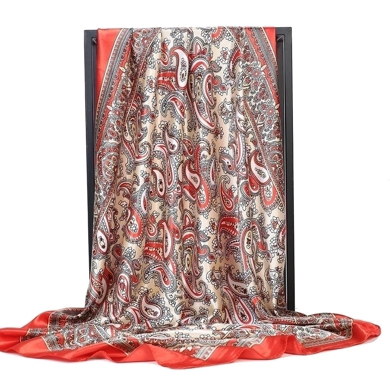 Women's Elegant Retro Flower Satin Printing Silk Scarf