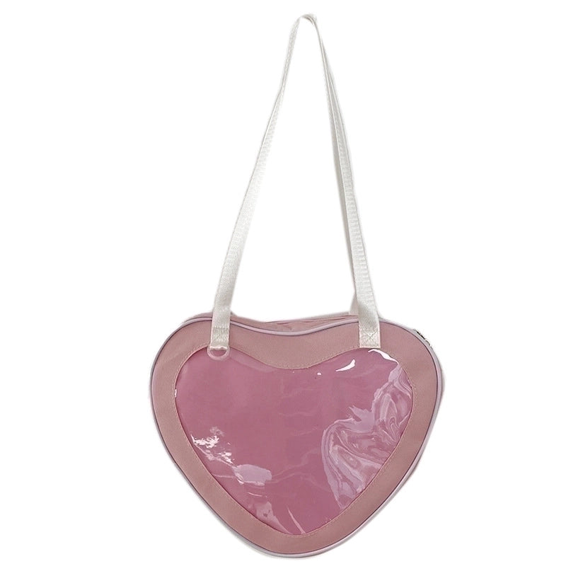 Women's Medium Oxford Cloth Color Block Classic Style Heart-shaped Zipper Shoulder Bag