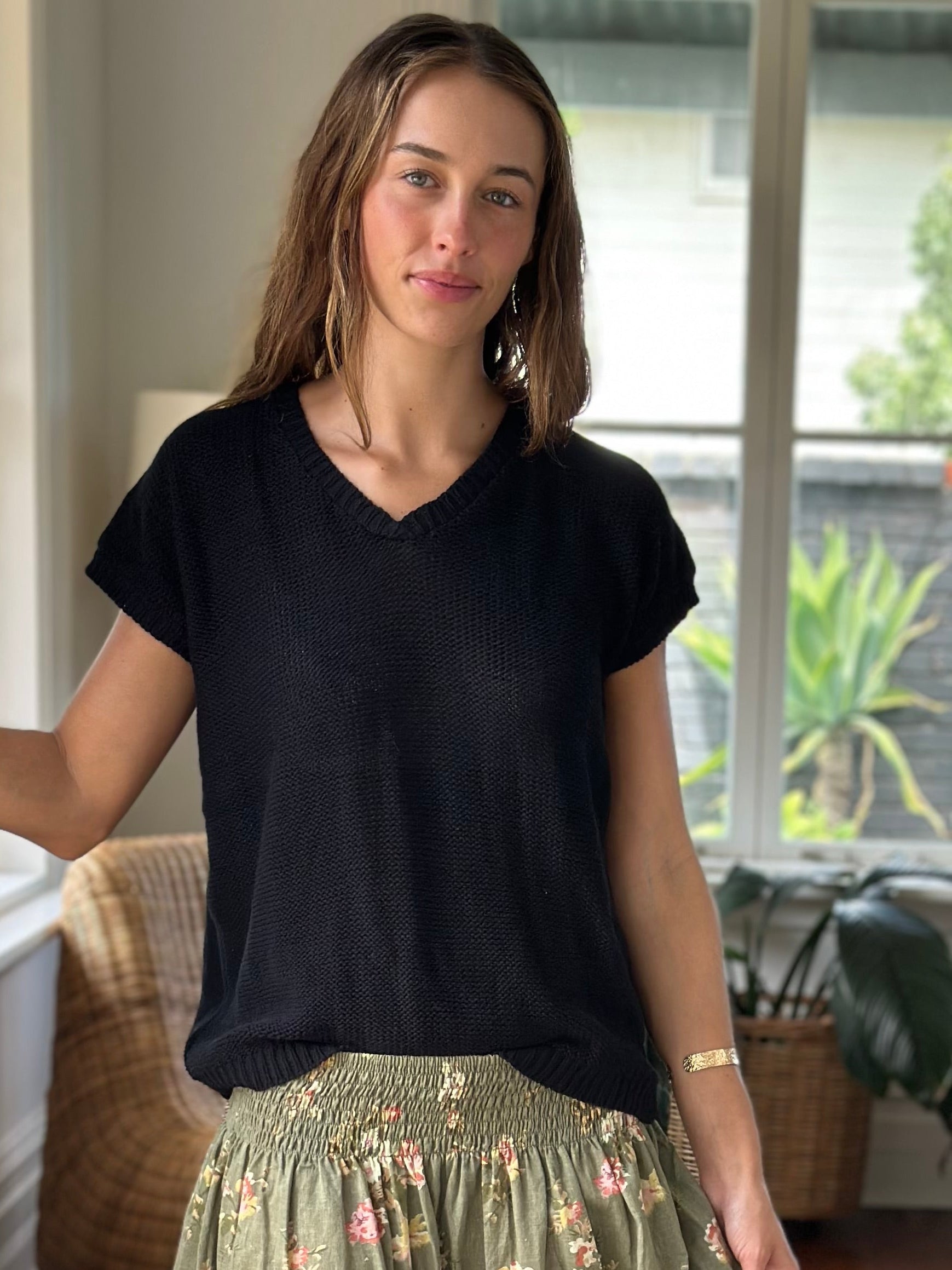 lara knit top - black cotton