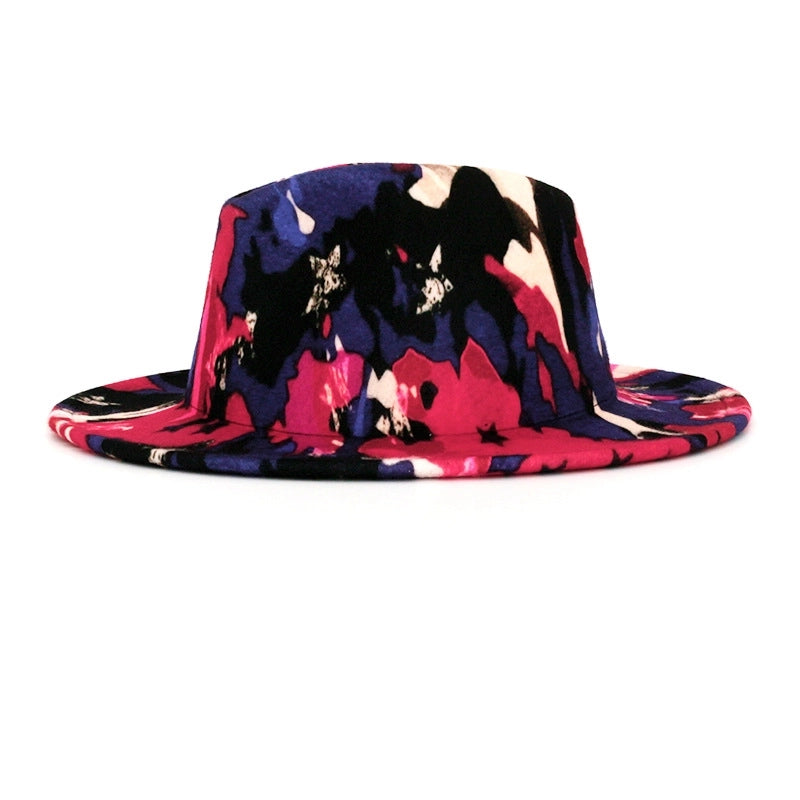 Autumn And Winter Tie-Dye Woolen Hat Fashion Hip-Hop Jazz Top Hat Men's Adult Printed Sunshade Warm Felt Hat