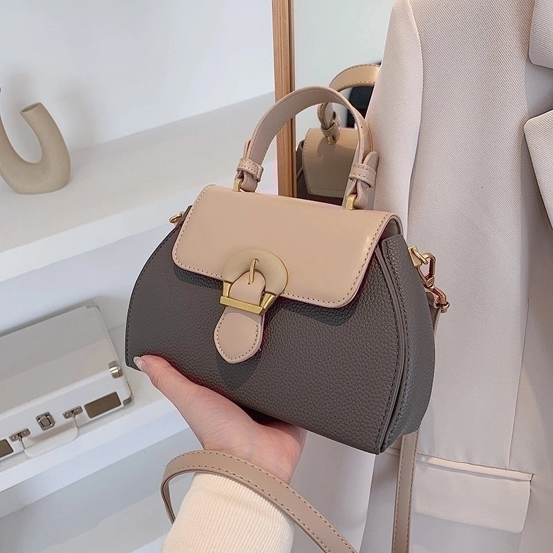 Women's Small Pu Leather Color Block Elegant Flip Cover Square Bag