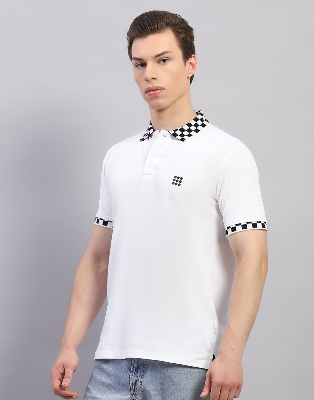 Men White Solid Polo Collar Half Sleeve T-Shirt