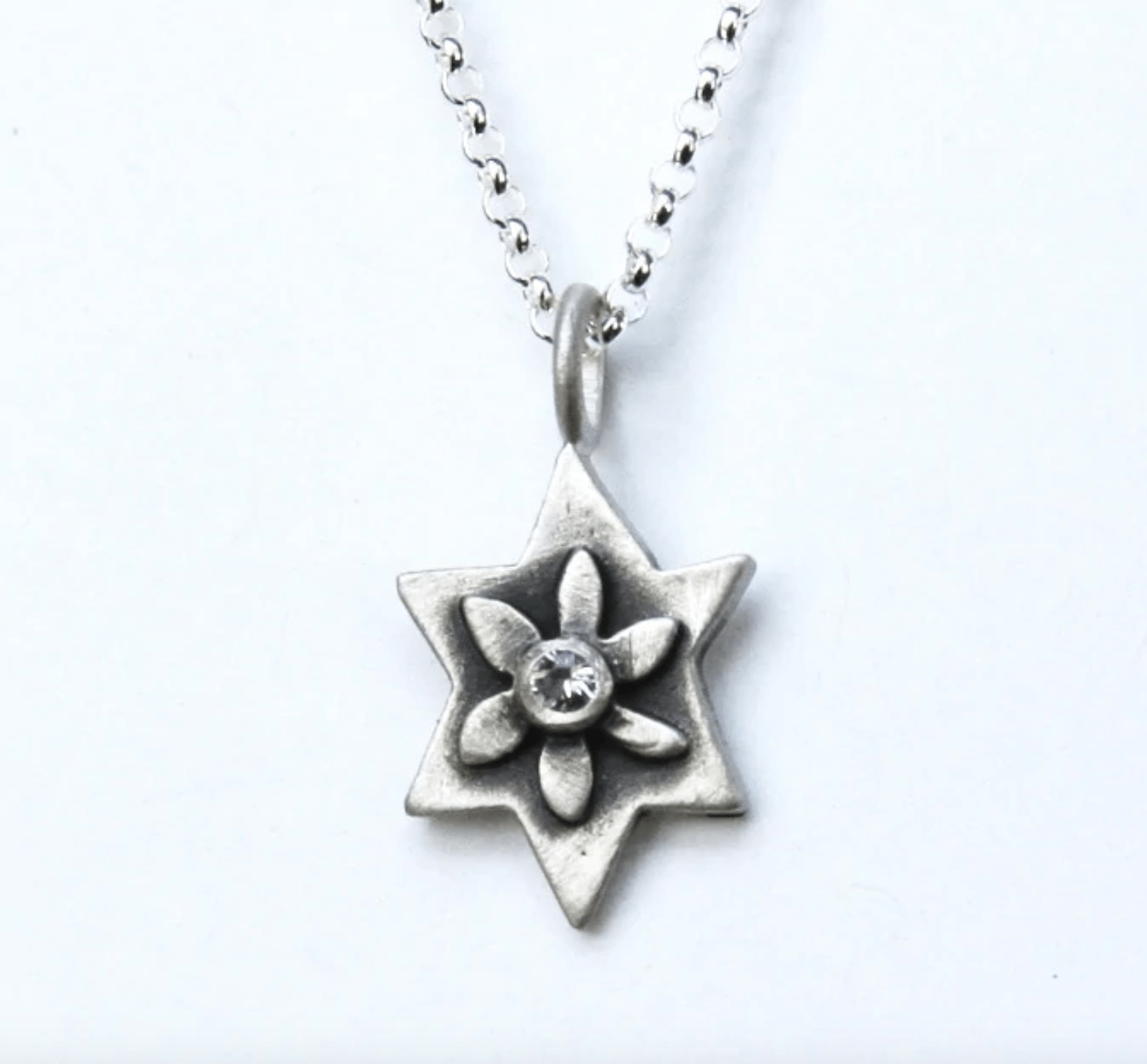 Silver Botanical Star of David Necklace  - Choice of Gemstone