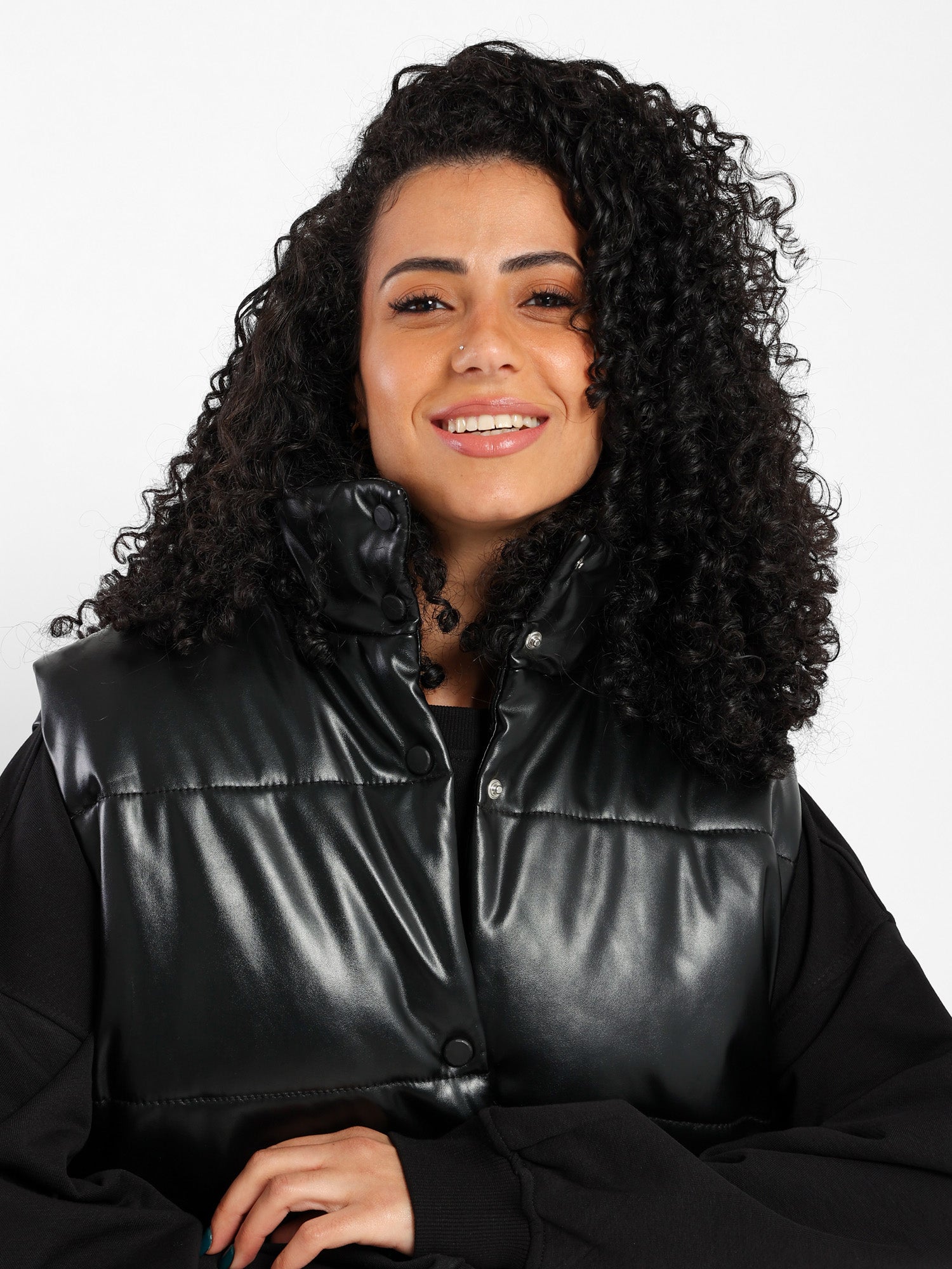 Cropped Puffer Leather Vest