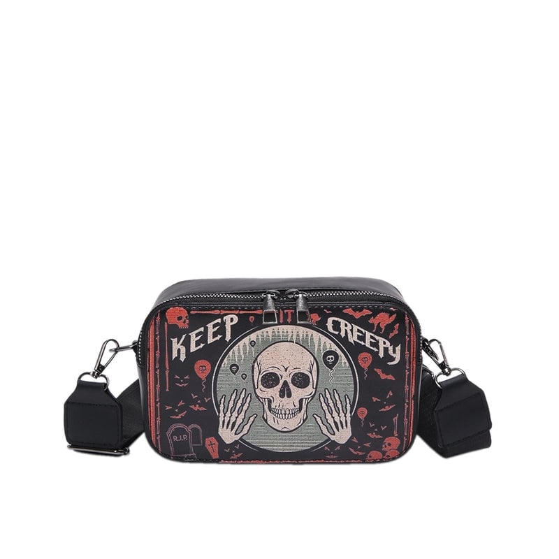 Halloween Women's Pu Leather Pumpkin Letter Ghost Streetwear Square Zipper Shoulder Bag Crossbody Bag