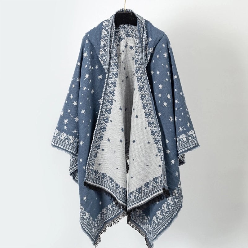 New Poncho Shawl In Stock Hooded Split Knitted Shawl Cashmere-like Warm Scarf For Women