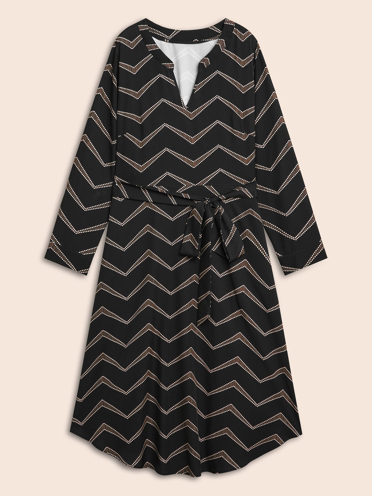 Geometric Notched Belted Midi Dress