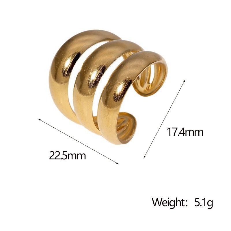 French Retro Niche Personality Exaggerated Wide Index Finger Ring Punk Stainless Steel Open Ring Female