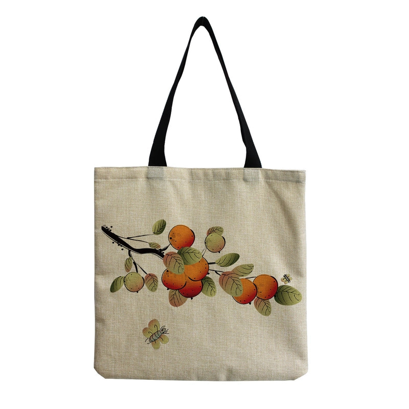 Unisex Linen Plant Fruit Basic Square Open Shoulder Bag