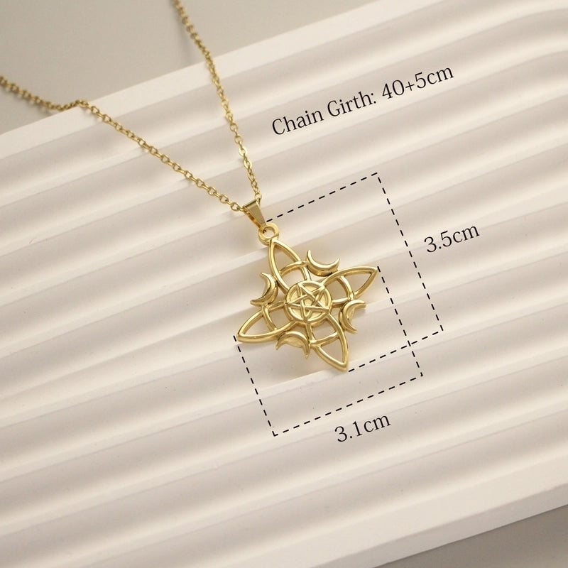 IG Style Retro Moon Heart Shape Flower 304 Stainless Steel 18K Gold Plated Pendant Necklace