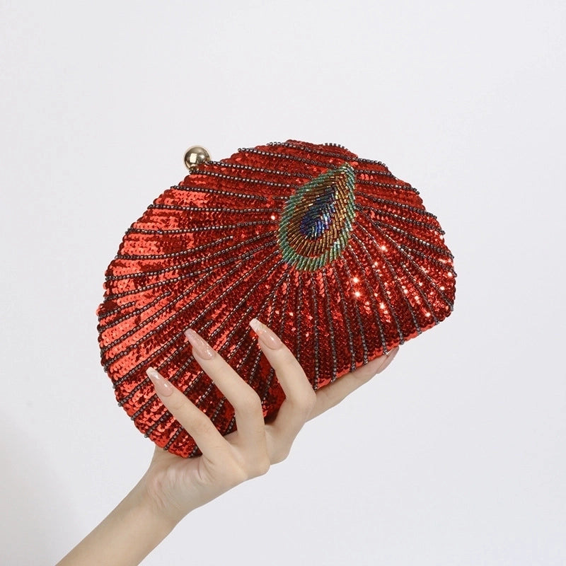 Blue Black Gold Metal Feather Beading Sequins Shell Evening Bags