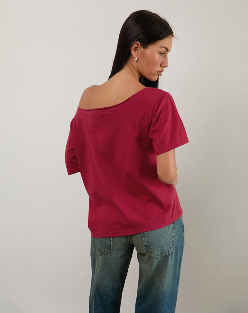 Scottie Slouchy Tee in Adrenaline Red with Overthinking Graphic