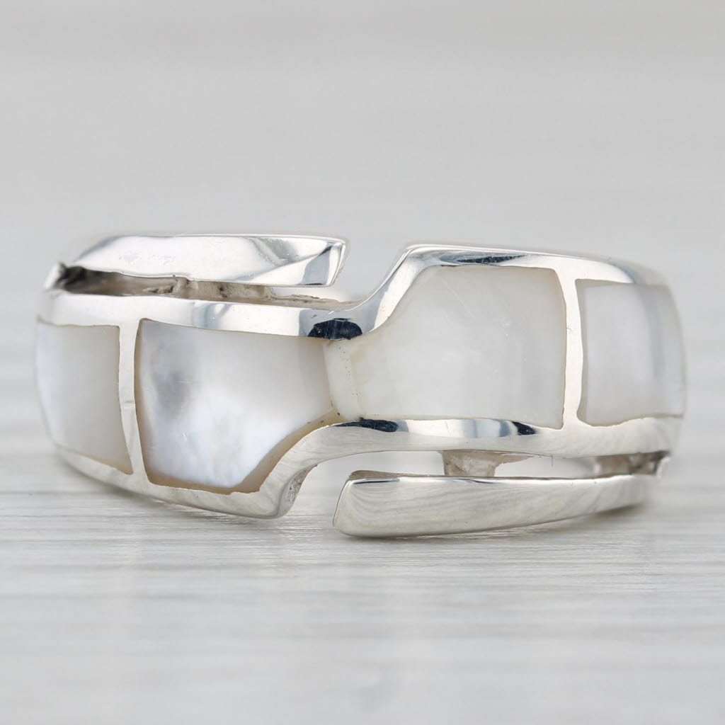 Mother of Pearl Bypass Statement Ring Sterling Silver Size 5.5 Statement Band