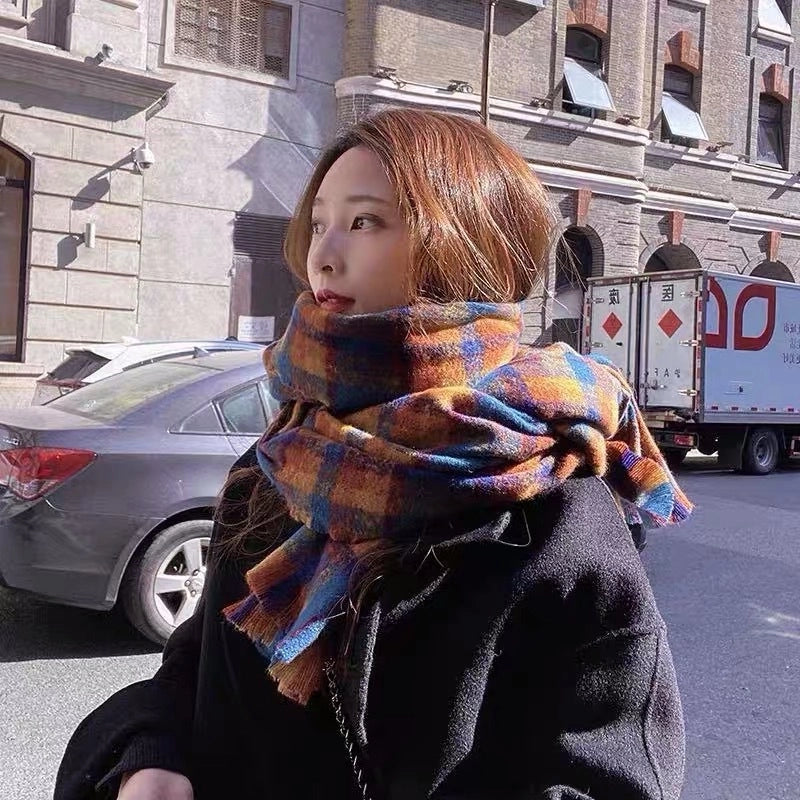 Plaid Scarf Women's Autumn And Winter  Long Student Couple Shawl Warm Cute  Thick Scarf