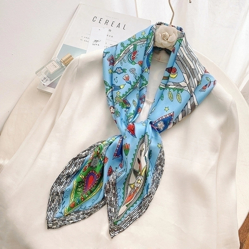 Women's Casual Vacation Minimalist Coconut Tree Satin Printing And Dyeing Flowers Silk Scarf