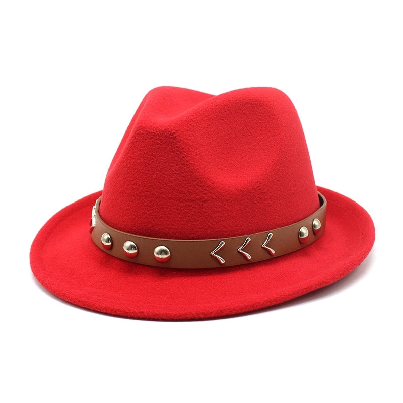 New Autumn And Winter Woolen Small Top Hat Women's Trendy Hat Golden Buckle Jazz Hat Woolen Felt Hat