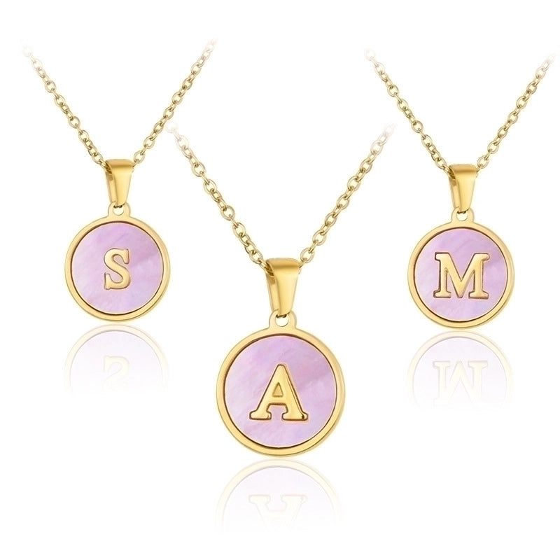 Minimalist Letter Titanium Steel Plating Inlay Shell Pendant Necklace