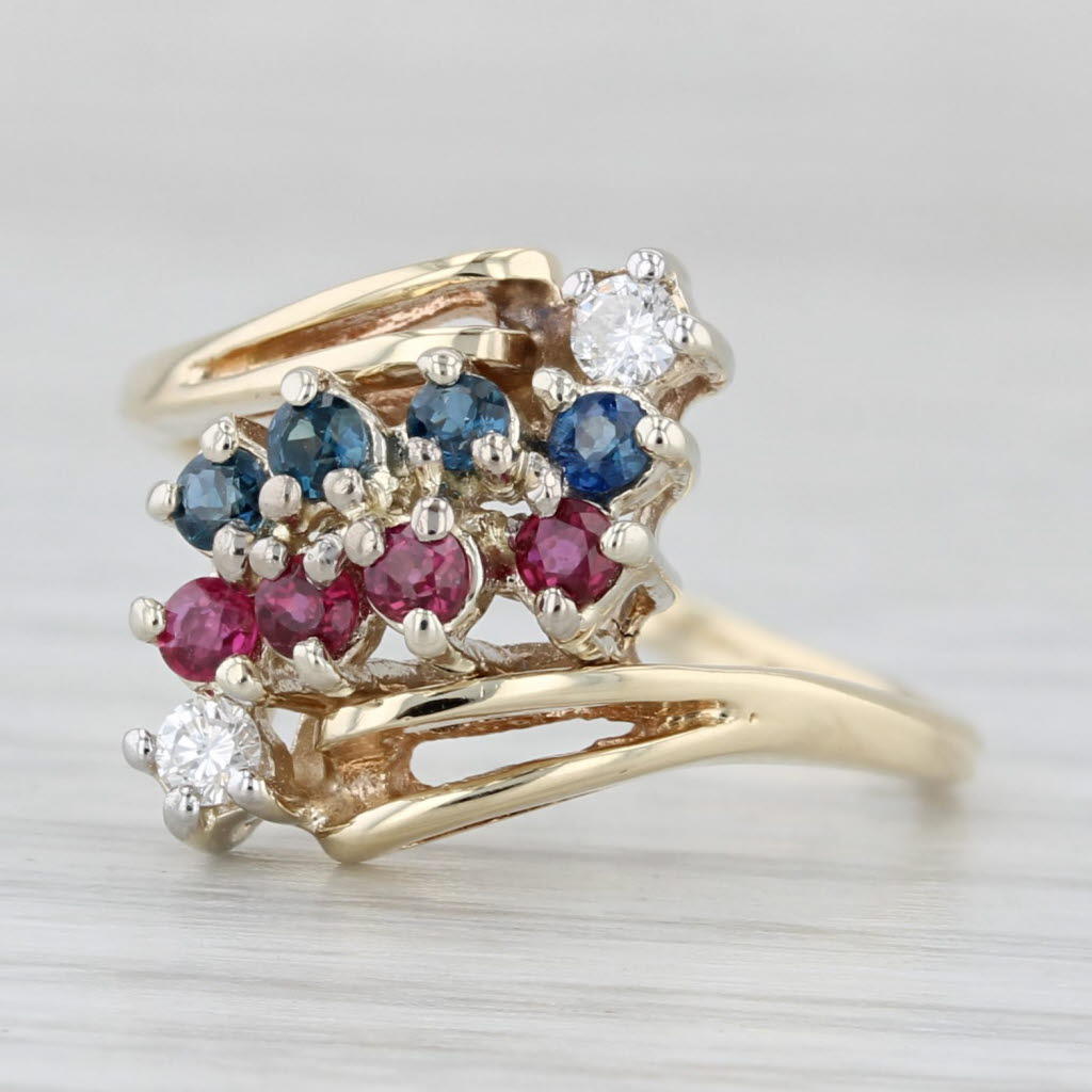 0.47ctw Ruby Sapphire Diamond Bypass Ring 14k Yellow Gold Size 5.25