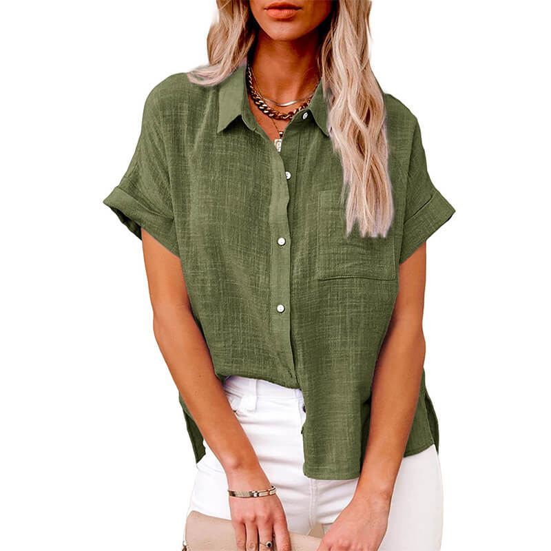 Solid color linen casual loose shirt short sleeve