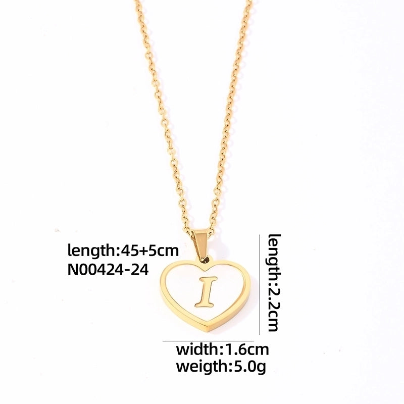 304 Stainless Steel Casual Minimalist Plating Inlay Letter Heart Shape Shell Pendant Necklace