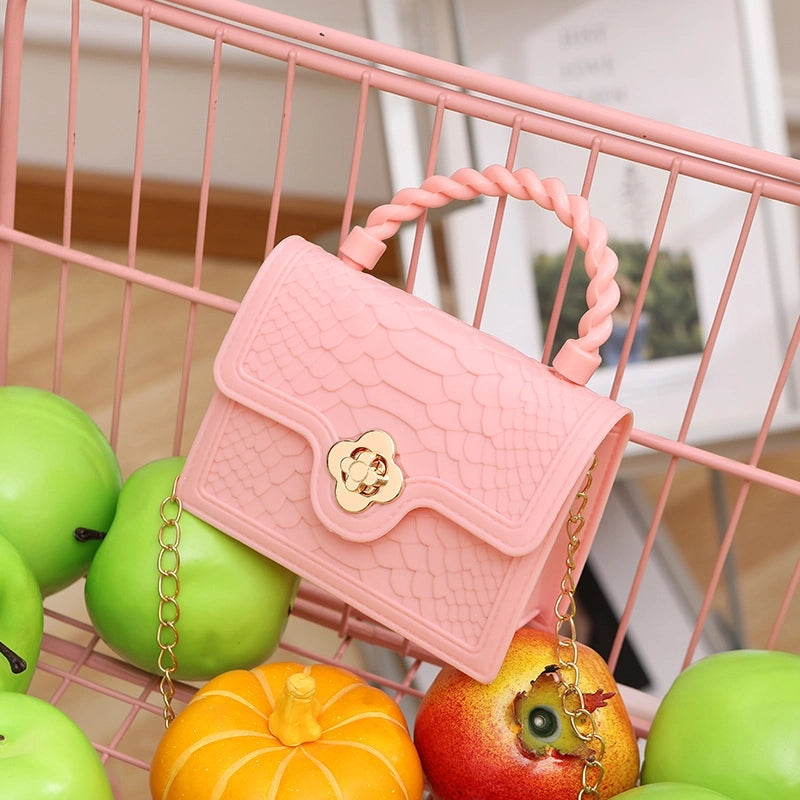 Women's PVC Solid Color Crocodile Classic Style Square Lock Clasp Crossbody Bag