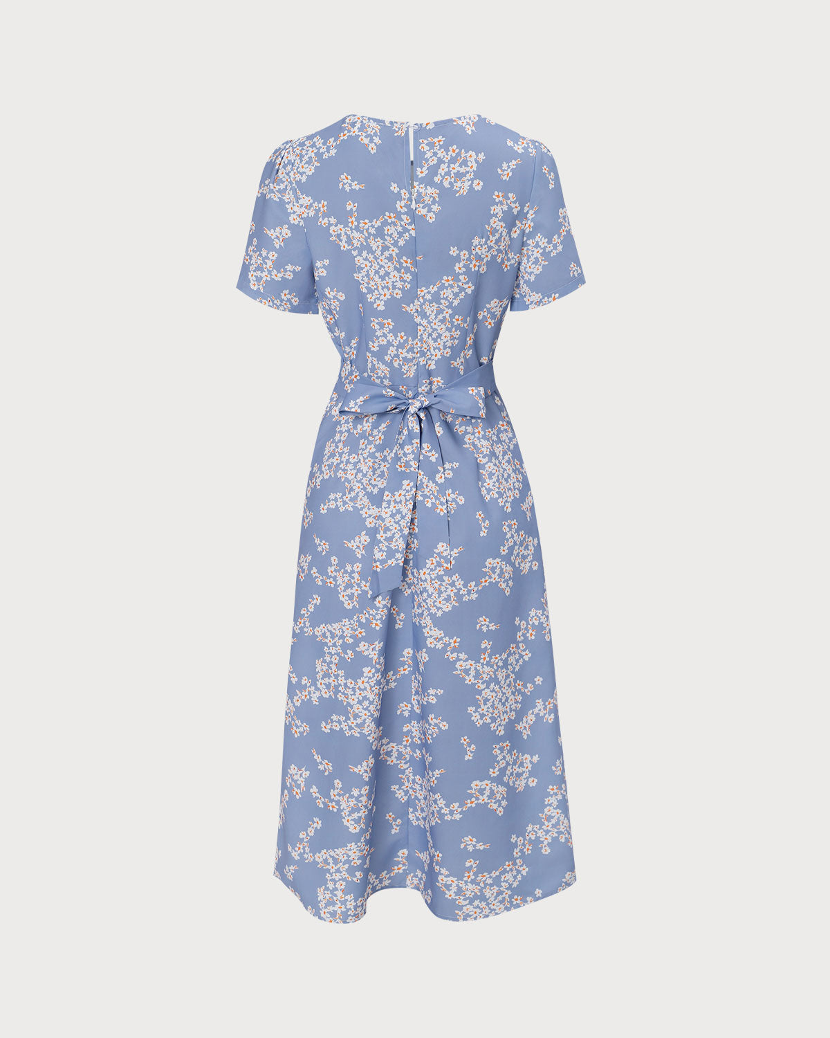 The Blue Round Neck Floral Midi Dress