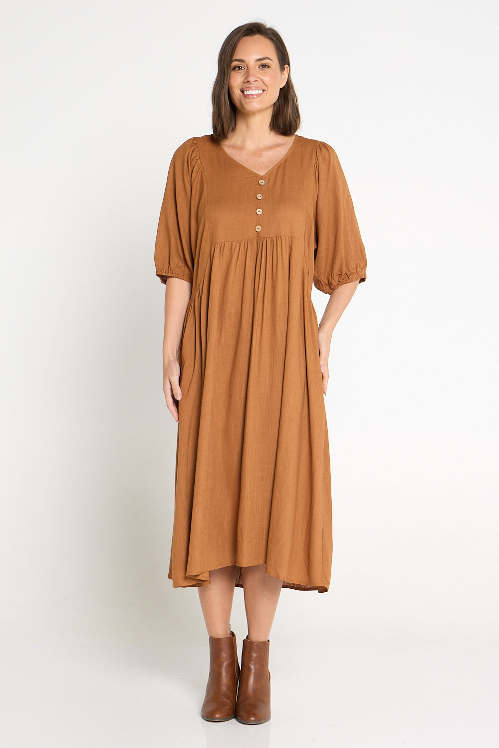 Sabina Linen Dress - Brown