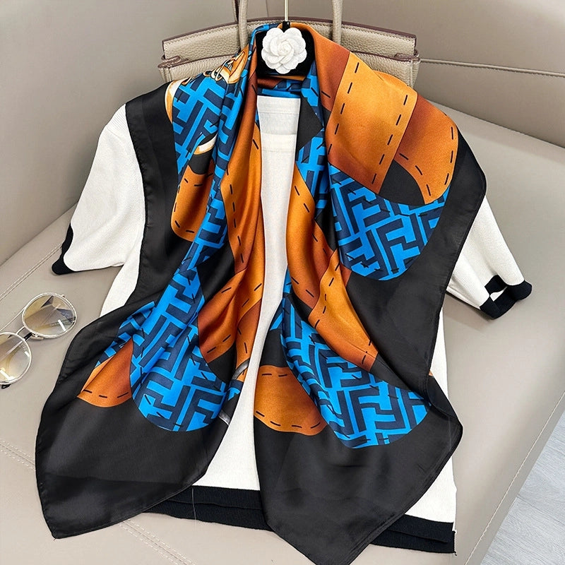 Women's Elegant Vacation Stripe Flower Polyester Silk Scarf