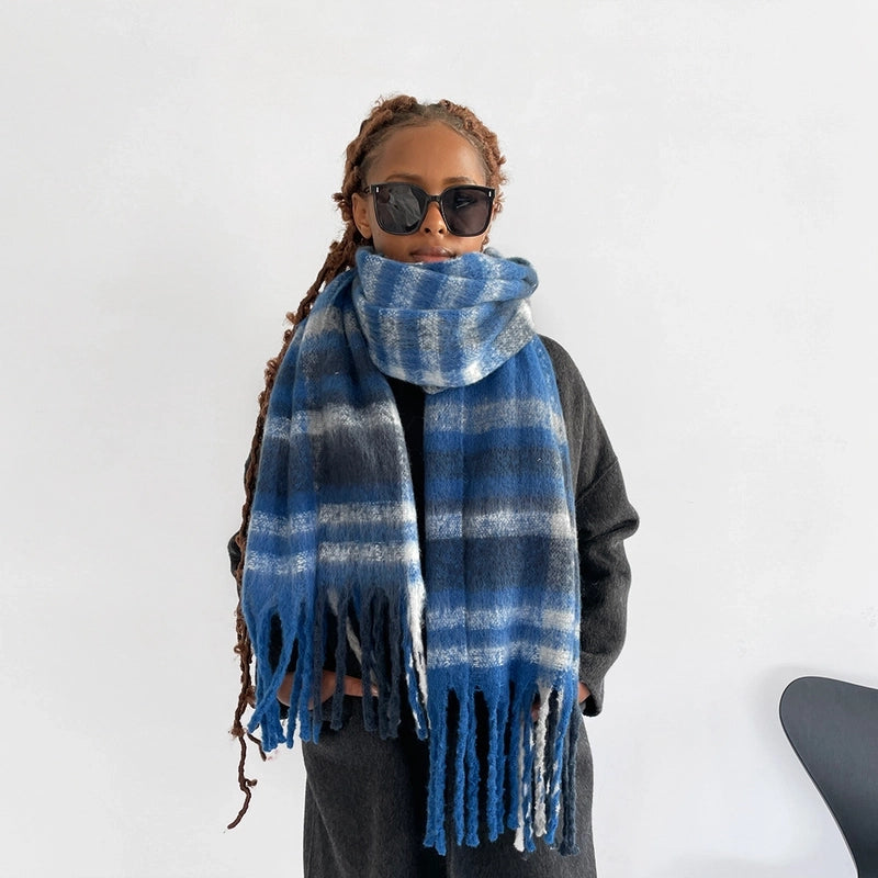 Unisex Casual Lattice Imitation Cashmere Tassel Scarf