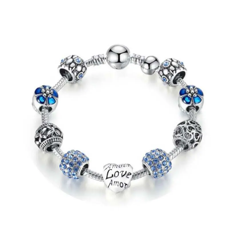 Best Selling Bracelets With Pink Green Blue White Zircon Jewelry Fashion 925 Sterling Silver Plated Bracelets