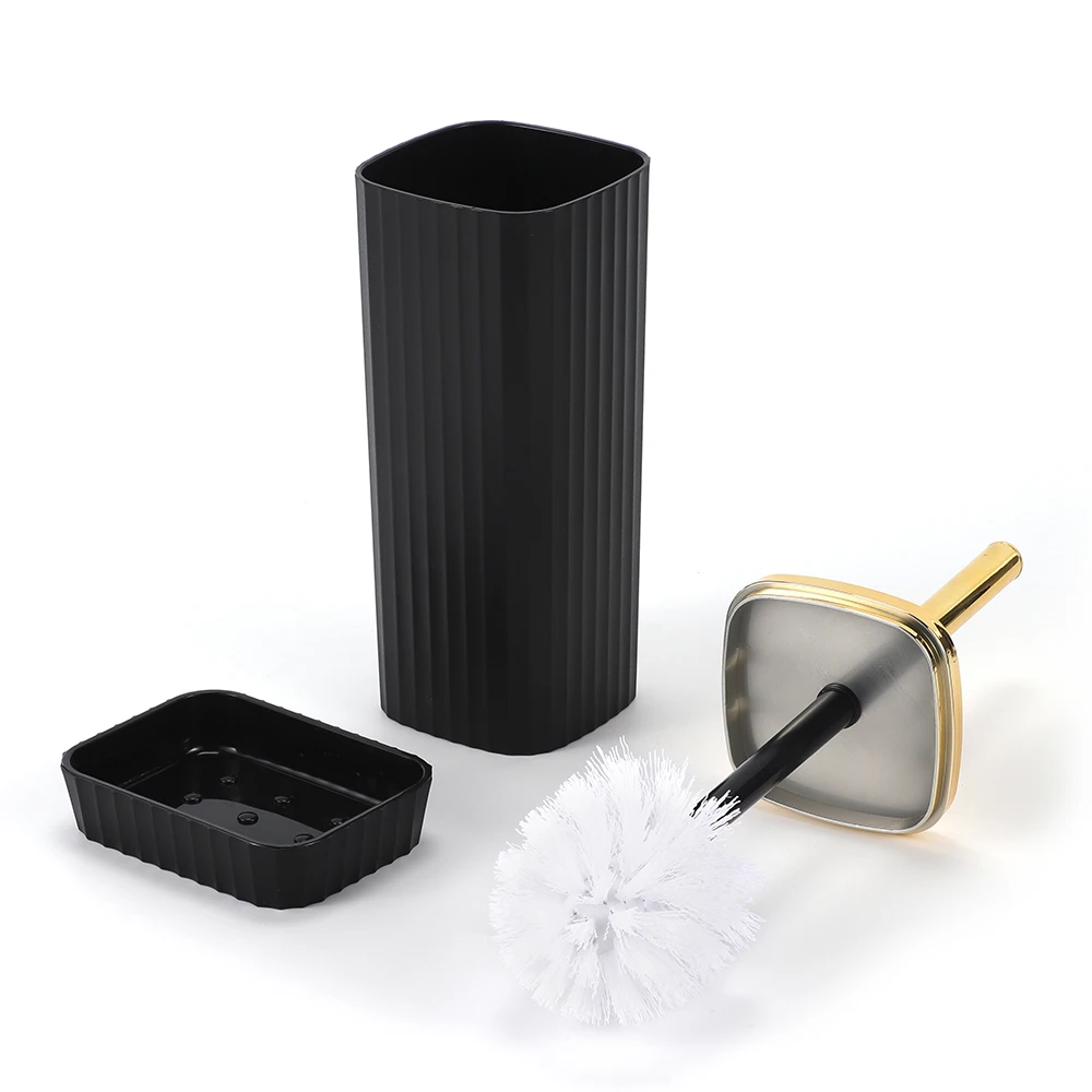 Luxury Europe Plastic Toilet Bathroom Set 6 Piece Modern Metal Sleek Matte Black Gold Bathroom Accessories for Home