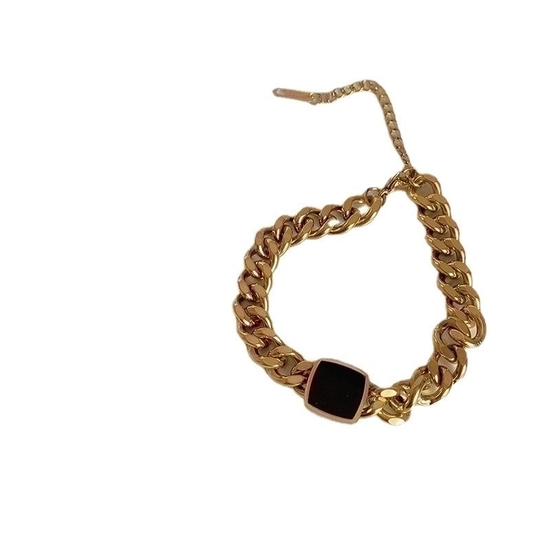 Fashion Square Titanium Steel Inlay Artificial Gemstones Rings Bracelets Necklace