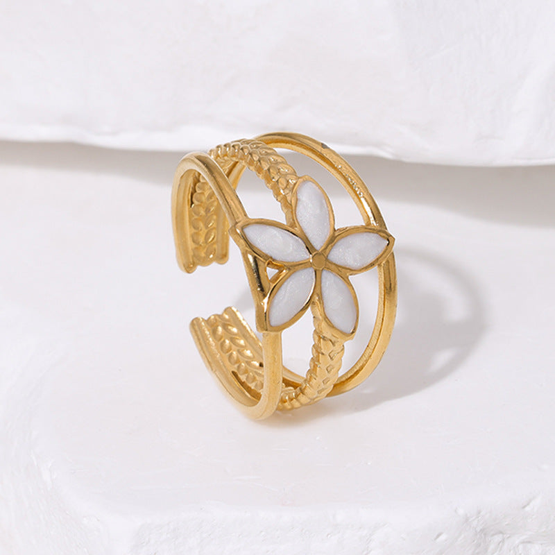 Open Ring Minimalist Flower Stainless Steel Electroplating Rings