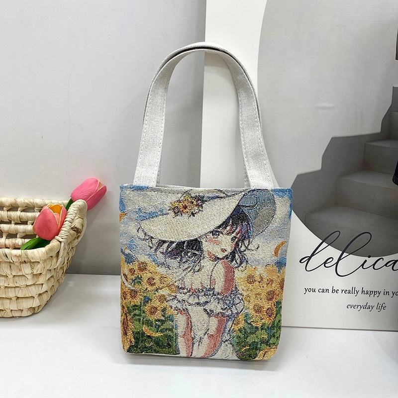 Women's Small Spring&Summer Canvas Printing Cute Open Handbag