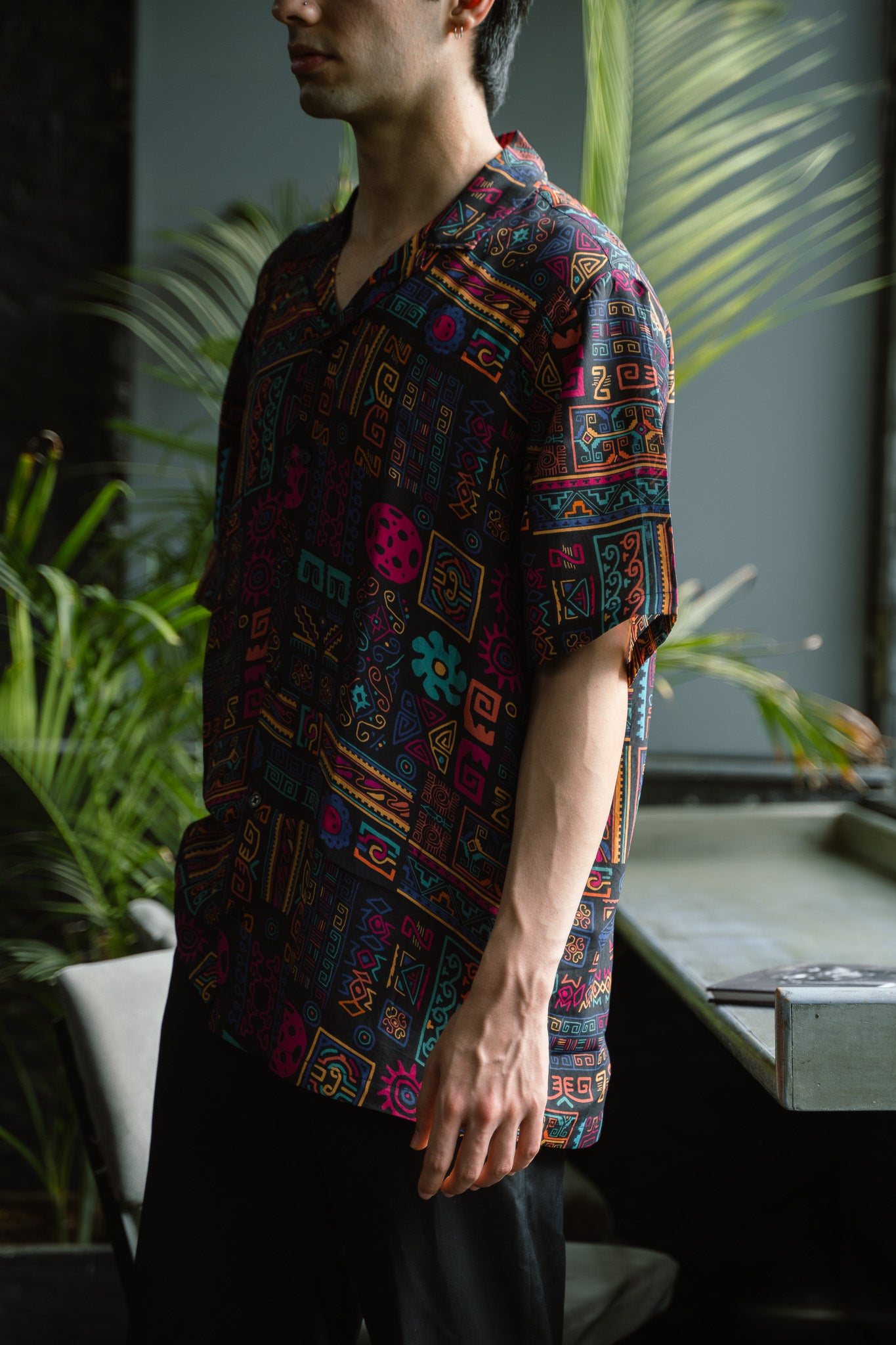 Abstract Earthy Black Oversize Shirt