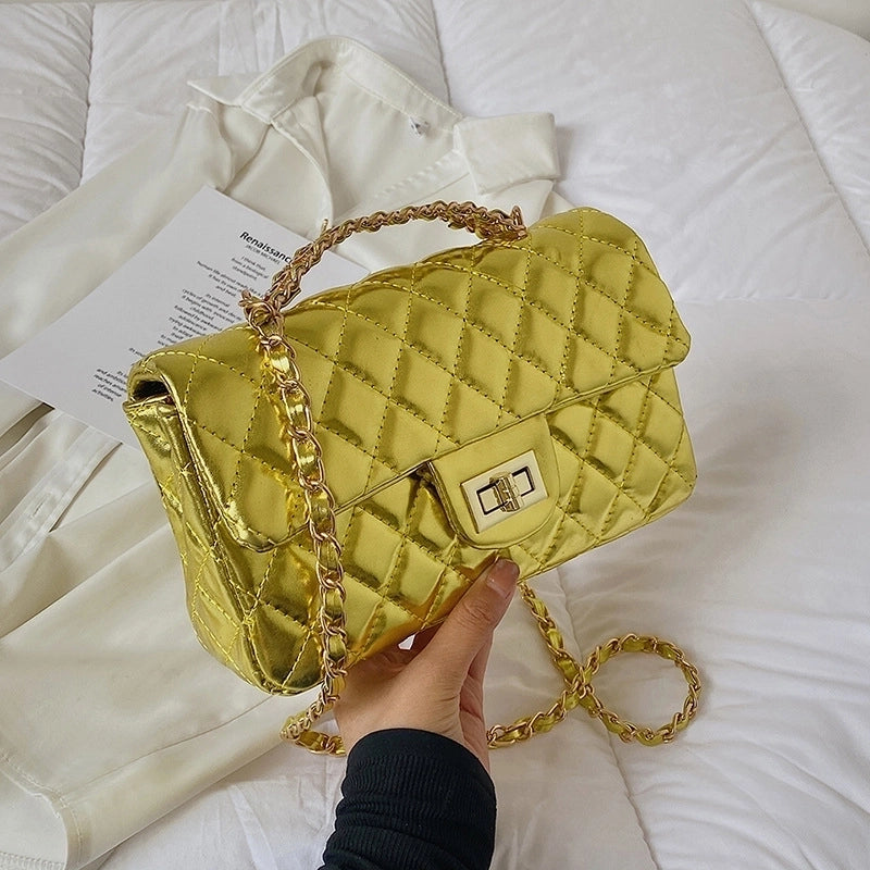 Women's Medium All Seasons Pu Leather Solid Color Fashion Square Lock Clasp Square Bag
