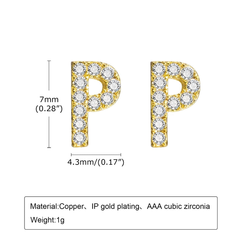 1 Pair Minimalist Letter Inlay Copper Zircon Ear Studs