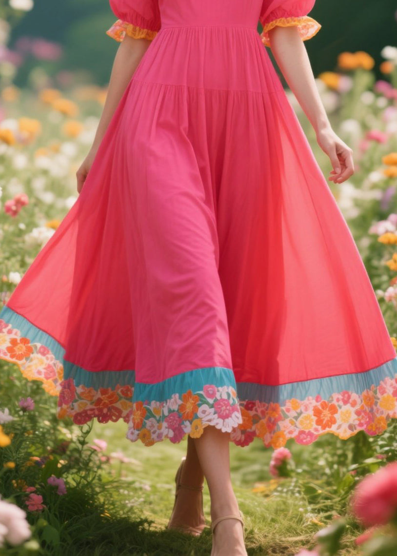Art Rose Oversized Patchwork Cotton Maxi Dress Summer