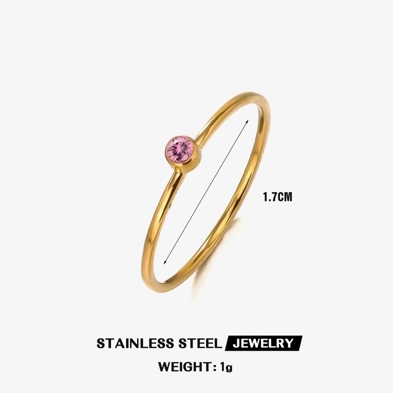 304 Stainless Steel 18K Gold Plated Minimalist Plating Inlay Round Rhinestones Birthstone Rings