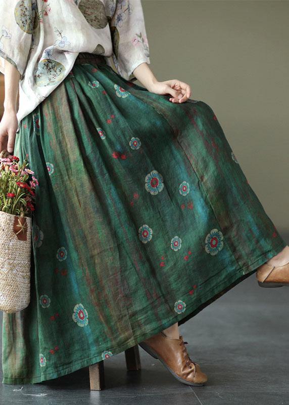 Women Navy Print Ramie Elastic Waist Skirt