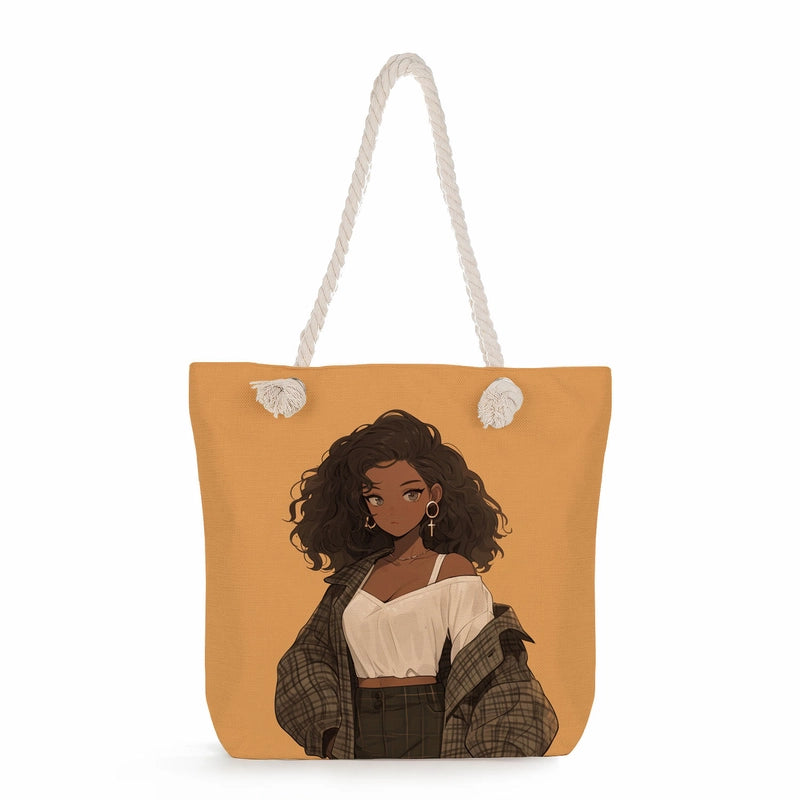 Women's Medium Linen Human Classic Style Streetwear Square Zipper Shoulder Bag