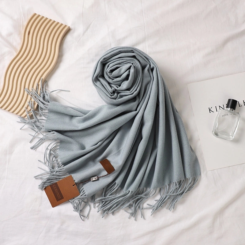 Solid Color Prickly Wool Scarf Women's 300g Ge Run Si Imitation Cashmere Thickened Scarf Japanese Style Plain Scarf For Autumn And Winter