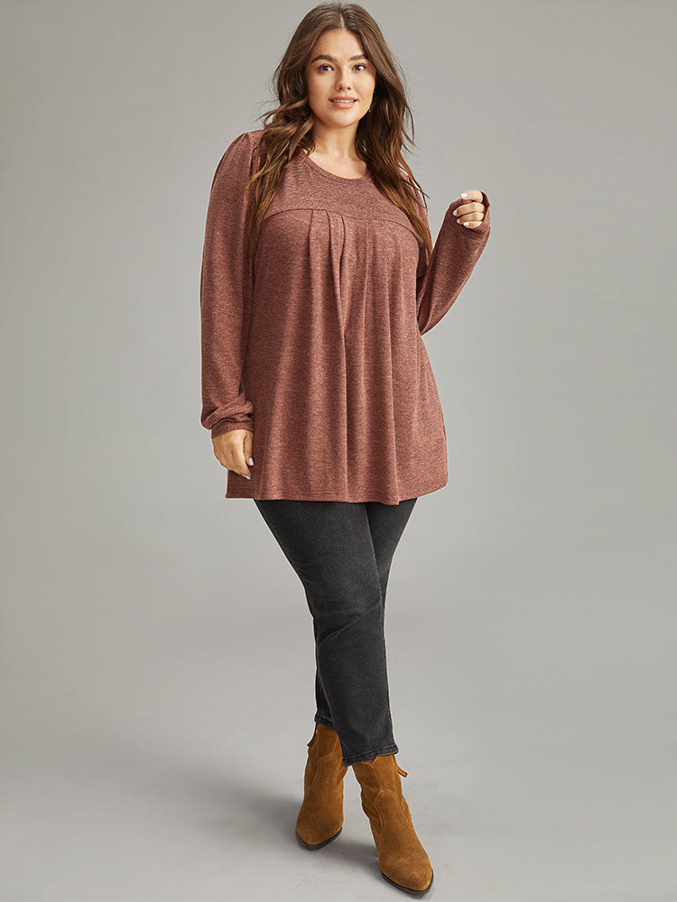 Plain Heather Plicated Detail T-shirt