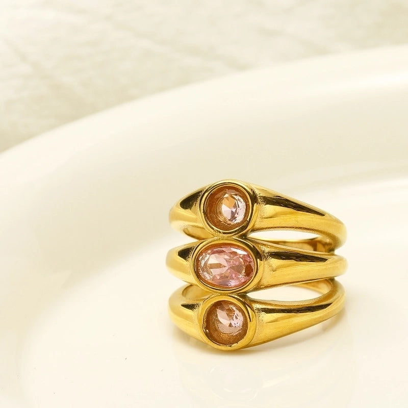 3 Pieces Minimalist Commute Geometric Titanium Steel Inlay Zircon Rings