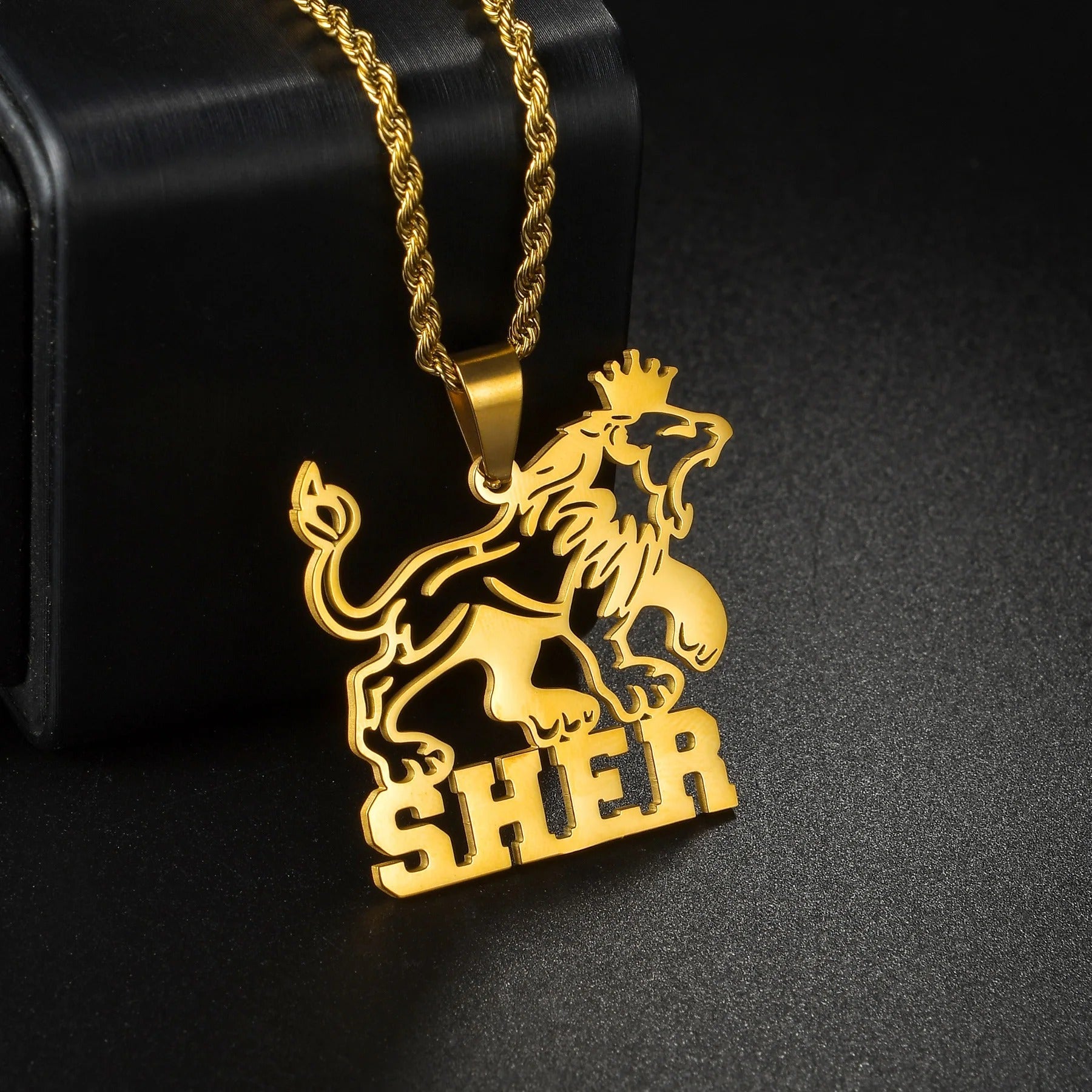 Custom Animal Outline Pendant Necklace With Name Design
