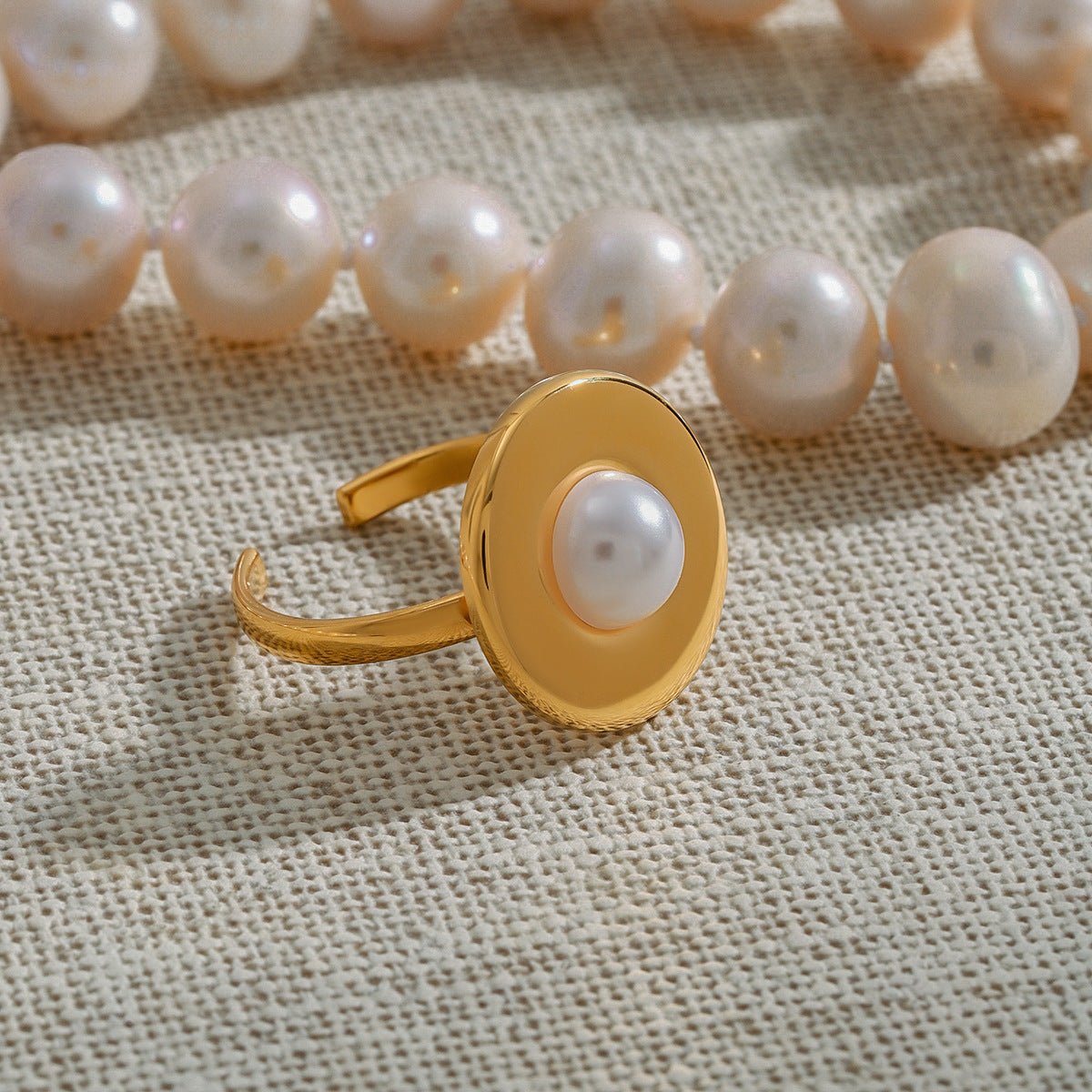 Titanium Steel Pearl Ring Female Niche Design Ring Stainless Steel Rings