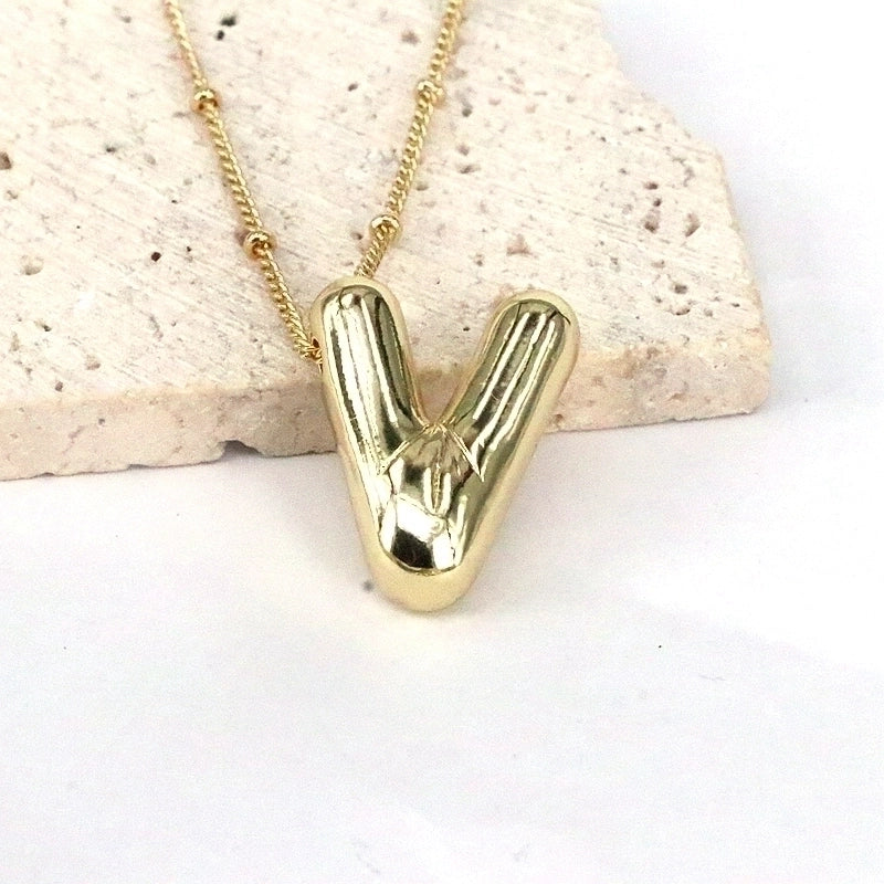 Minimalist Classic Style Letter Copper 18k Gold Plated Pendant Necklace In Bulk