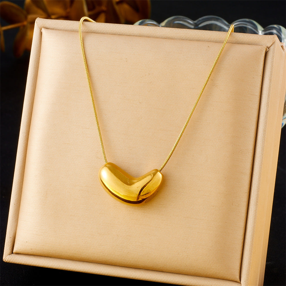Fashion Retro Gold-Plated Irregular Lava Love Geometric Pendant Snake Bone Chain Stainless Steel Necklace