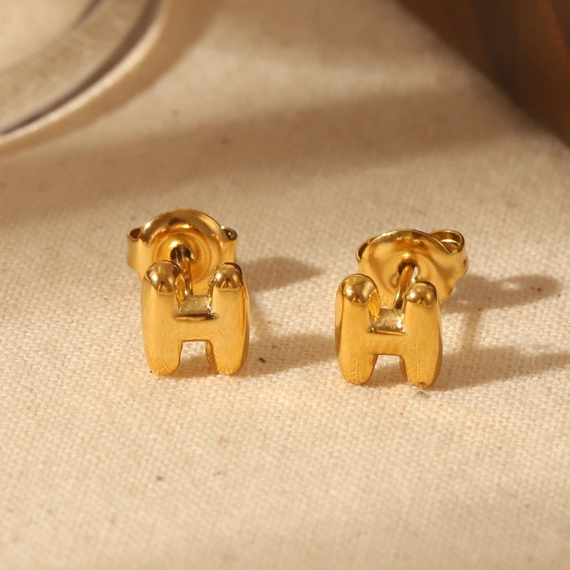 1 Pair Basic Minimalist Letter Solid Color 304 Stainless Steel 14K Gold Plated Ear Studs