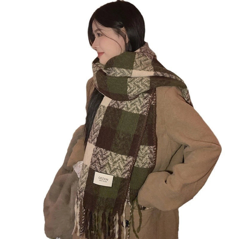 Women's Retro Lattice Imitation Cashmere Tassel Scarf